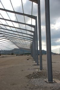 Erecting of steel construction in progress