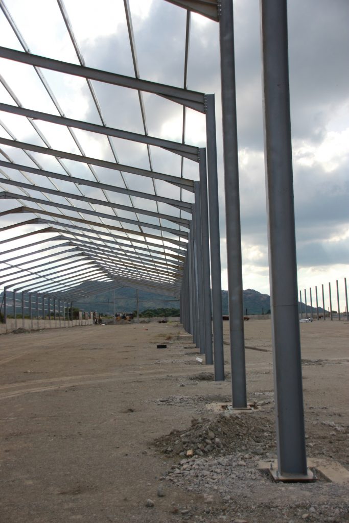 Erecting of steel construction in progress